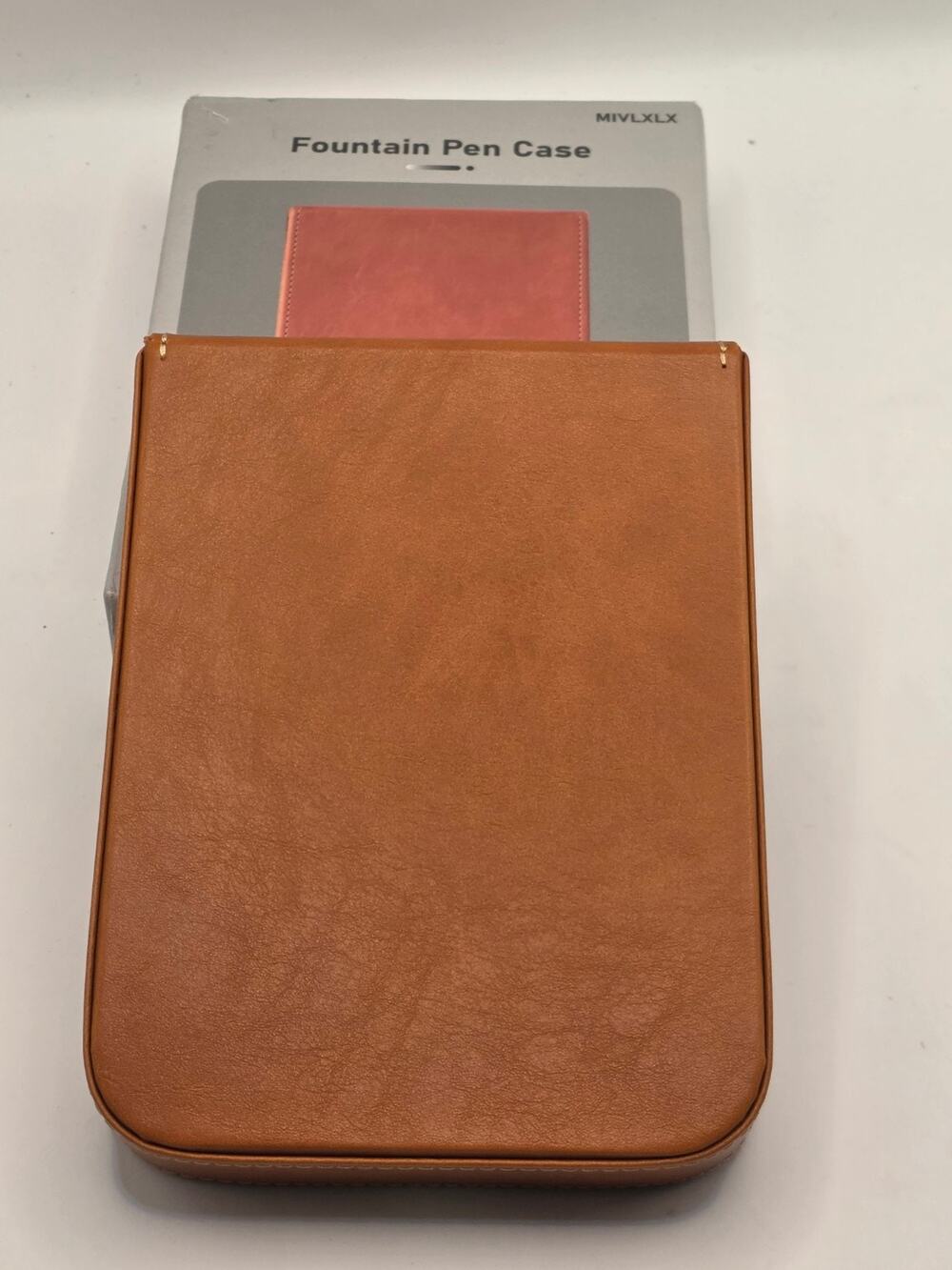 6-Slot Fountain Pen Case Brown Faux Leather Magnetic Closure